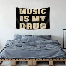 "Music Is My Drug" Is A Decorative Background For An Abstract Cartoon Art Tapestry. - 黑色 - 查看 3