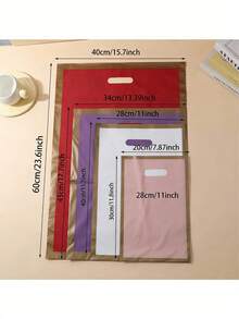 50pcs Thick Gift Bags With Handles, Plastic Party Candy Bags With Gold Trim, Suitable For Various Holiday Parties - Multicolor - View 3