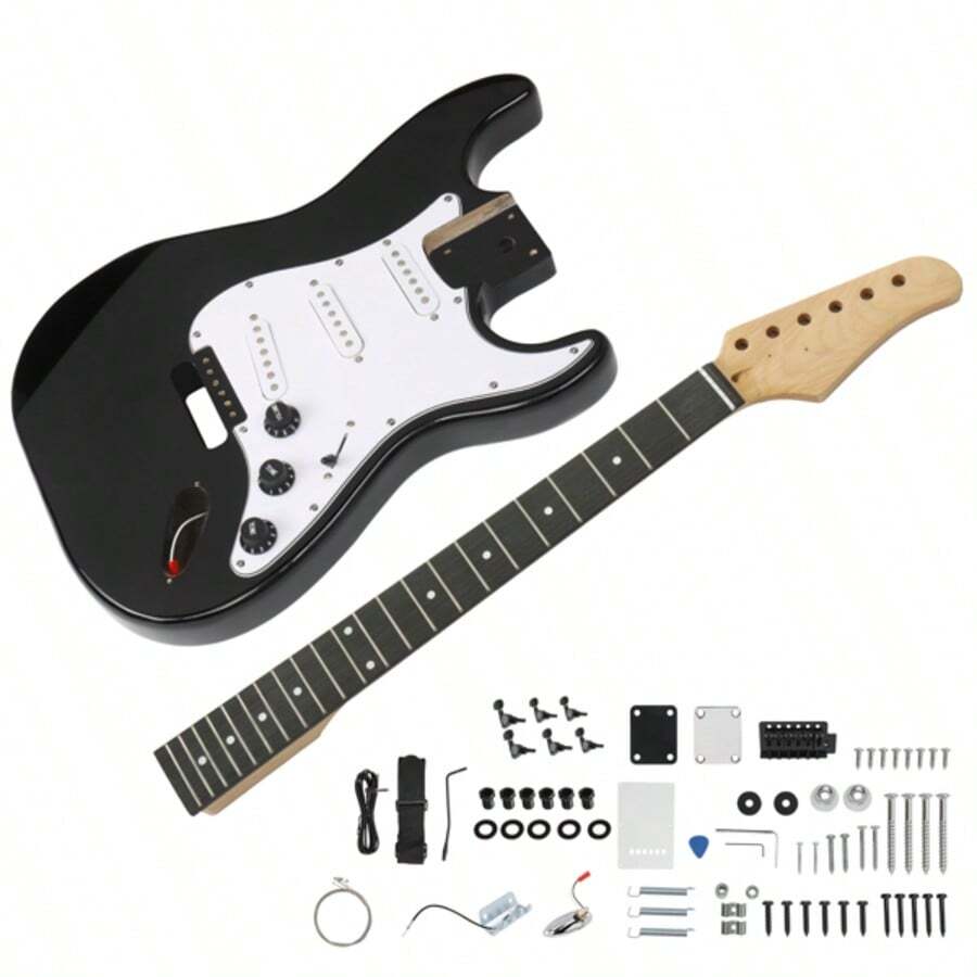 DIY 6 String ST Style Electric Guitar Kits With Mahogany Body, Maple Neck And Accessories Black,The 6 String DIY ST Electric Guitar With With Mahogany Body, Maple Neck And Accessories. Easy To Install,No Welding Is Required During The Entire Installation Process. This DIY Electric Guitar Kit Have All Pre-Installed Wiring Plugs.The Best Choice For DIY Lovers - 黑色 - 查看 1