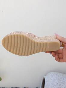 2026 Women's New Shiny Wedge Heel Sandals, Fashion Thick Bottom Slip-On Open Toe Casual Slippers - Pink - View 2