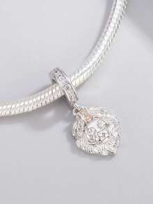 1pc Vivid Animal Series Pendant Necklace Charm, Featuring Highland Cow, Lion, Owl Beaded Decor, Creative Versatile DIY Bracelet Necklace Small Gift - Silver - View 4