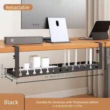 1pc Adjustable Desk Cable Management Tray, Sturdy Steel Desktop Cable Organizer, Metal Power Outlet Cable Holder - Multicolor - View 7