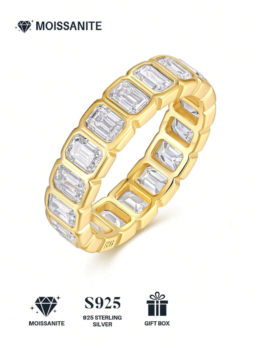 925纯银莫桑石戒指，女士款，低过敏性，高端订婚/结婚戒指，情人节/生日礼物，防氧化礼盒包装 - 戒指 - 查看 1