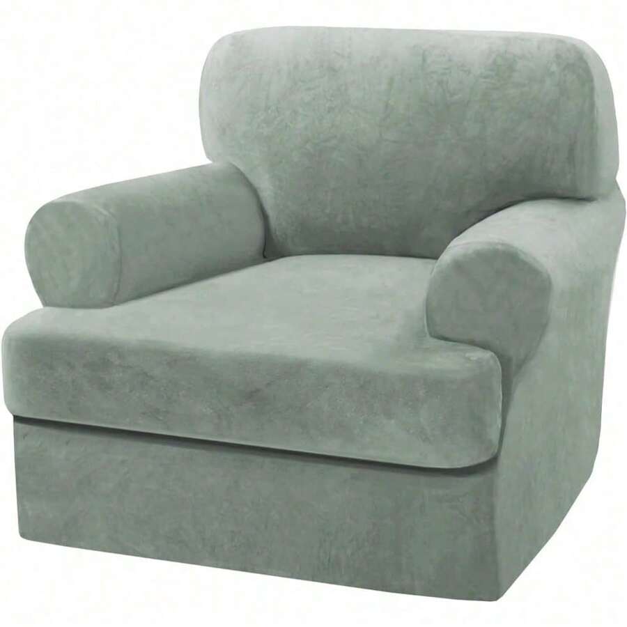 Trugenix-Sofa Cover 2 Piece T Cushion Armchair Slipcovers Velvet Couch Cover Furniture Protector Stretch T Cushion Sofa Covers For 1 Cushion Couch With 1 Individual T Cushion Covers, Deep Teal-GP - 海草 - 查看 1