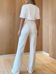 Conjunto casual elegante de 2 peças para primavera/verão, para deslocações diárias, escritório e negócios, conjunto casual feminino, conjunto feminino elegante, roupa árabe branca - Branco - Ver 4