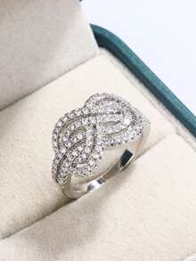 Silver Plated Cubic Zirconia Stackable Rings Set, Twisted/Leaf/Infinity Open Band Rings, Elegant Minimalist Jewelry For Women, Daily & Party Wear - Cross Knot YR0838 - View 9