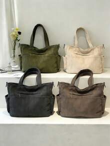 1个多色笔记本电脑单肩包，休闲手提包，适合上学/办公，多功能学生/商务公文包，轻便大容量，适合送礼，灯芯绒材质 - 彩色 - 查看 13