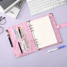 A5 Refillable 6 Ring Binder Cover Marble Pink Loose Leaf Personal Planner Binder Cover With Magnetic Buckle Closure For Women,6 Ring A5 Binder - 大理石粉紅色 - 查看 3