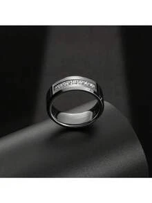 Men's Fashion 8mm 304 Stainless Steel Silver Square Zirconia Tungsten Ring - US Sizes 7-12 - Silver-7 - View 1