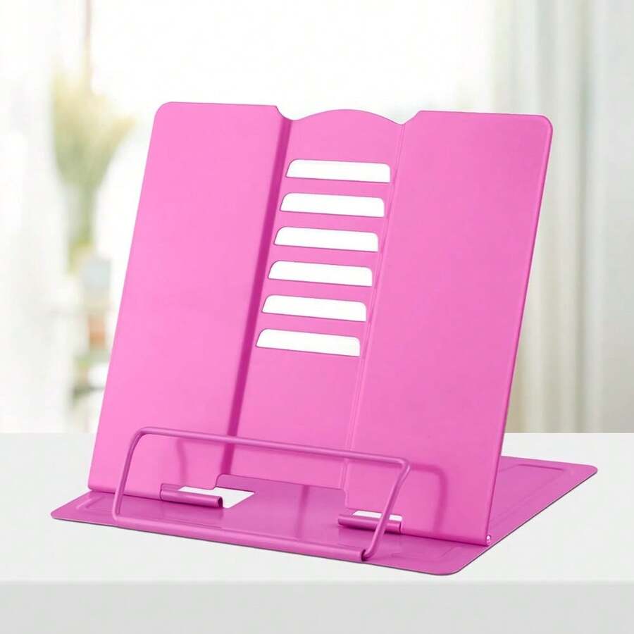 Book Stand Metal Desk Book Holder, Book Holders For Reading Hands Free, Adjustable Cookbook Documents Holder, Portable Bookstand For Music Books, Textbook, Recipe, Tablet, Ipad (Rose Red) - RoseRed - View 1