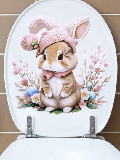 1张复活节兔子马桶贴纸，复活节马桶盖和水箱贴纸，浴室浴缸贴纸，洗手间门贴纸，冰箱/窗户/展示柜/汽车贴纸，复活节兔子墙贴，复活节装饰品，复活节派对背景装饰，春季家居装饰，卧室和客厅装饰，墙面装饰，家居装饰，壁纸贴纸，个性化贴纸
