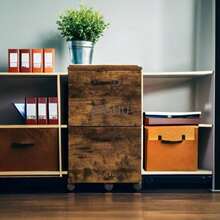 Office Cabinet, Mueble Archivador de 2 Cajones, Archivador Móvil, Soporte Impresora, para Documentos de Tamaño A4, Carta, Carpetas, Marrón Rústico y Negro OFC040B01 - Café rústico + Negro - Ver 6