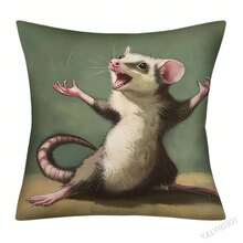 Modern Opossum Print Pillow Cover, 18x18 Inch, Farmhouse Decor With Single-Sided Animal Design, Envelope Closure & Machine Washable For Living Room, Bedroom, Sofa, Bed, Car, Bedroom Accent, Farmhouse Style, Polyester Pillowcase - 樣式 3 - 查看 5