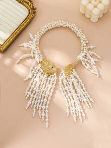 Elegant Luxury Elegant Faux Pearl Tassel Design With Full Diamond Lion Element Women's Charming Jewelry Set, Suitable For Wedding/Banquet, Exquisite Maximalism Accessories That Shine Among The Crowd - Multicolor - View 5