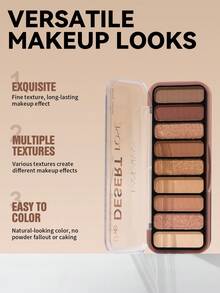 HANDAIYAN 9-Color Eyeshadow Palette, Earth Tone, Shimmery, Multi-Purpose Eyeshadow Palette, Suitable For Halloween, Christmas Makeup Parties, Autumn/Winter, Campus Essential, Vacation, Travel, Camping And Other Occasions - Multicolor - View 4