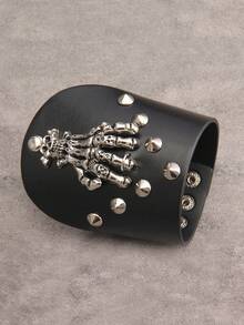 1条夸张朋克摇滚风格爪形皮革宽手镯，男士金属腕带，配有可调节隐藏式搭扣，适合万圣节、化装舞会、男士礼物、兄弟礼物、家庭礼物