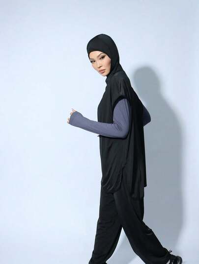 1pc Instant Wear Sports Headband, Casual Elongated Design, Breathable Quick-Dry Muslim Headscarf