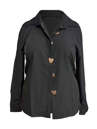 Plus Size Women's Casual/Office Commute Simple Solid Color Embellished Metal Button Long Sleeve Loose Blouse, Spring/Autumn