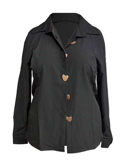 大码女式休闲/办公室通勤简约纯色缀饰金属纽扣长袖宽松衬衫，春/秋