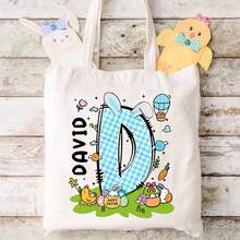 Personalized Easter Bunny Canvas Tote Bag, Customizable Easter Tote Bag With Name, Bunny Ear Easter Tote Bag, Boys Girls Easter Tote Bag, Reusable Tote Bag, Easter Basket, Happy Easter, Easter Gift - White - View 5