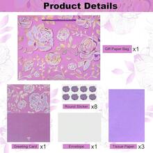 13\ Gold Pink Flower Gift Party Bags Happy Birthday Gift Bag With Tissue Paper Greeting Card For Women' Birthday Party, Wedding, Anniverss, Monther's Day - VÀNG HỒNG - Xem 3