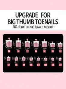 150片哑光软胶脚趾甲贴纸 - 法式方形自粘假脚趾甲，女士适用，可移除亚克力脚趾甲艺术，轻松DIY，15种尺寸，美甲护理配件美甲用品 - 藕粉色 - 查看 6