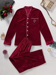 2pcs Women Luxury Striped Sleepwear Set, V-Neck Cardigan Long Sleeve Top And Long Pants, Spring/Autumn - Red - View 10