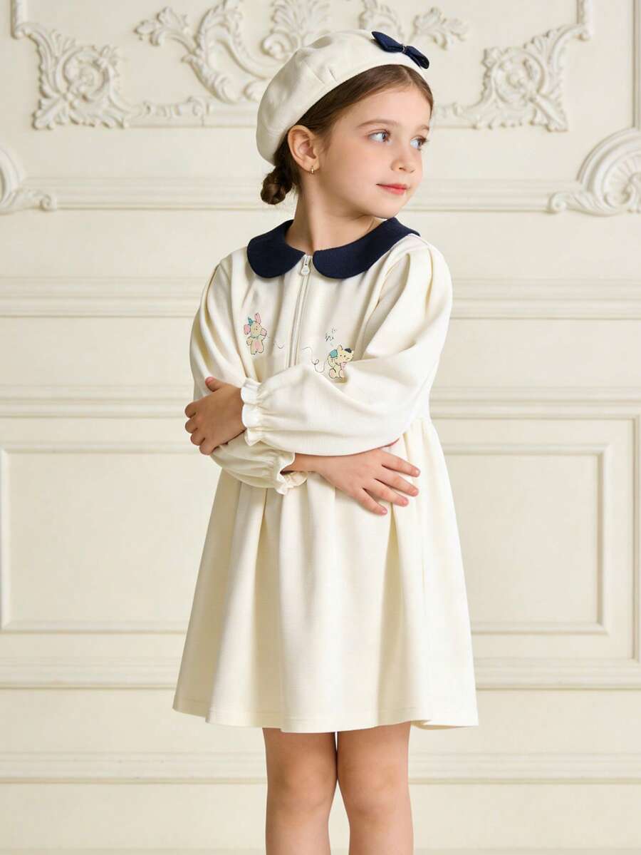 Balabala 2025秋季新款甜美少女A字连衣裙，学院风 - 乳白 - 查看 1