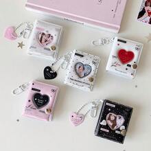 2-Inch Simple Korean Style Photo Album, Hollow Heart Shaped Idol Photo Card Holder, Keychain Pendant