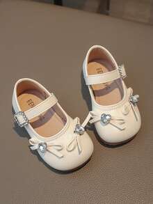 婴儿水钻蝴蝶结平底鞋，舒适女童鞋 - 米色 - 查看 1