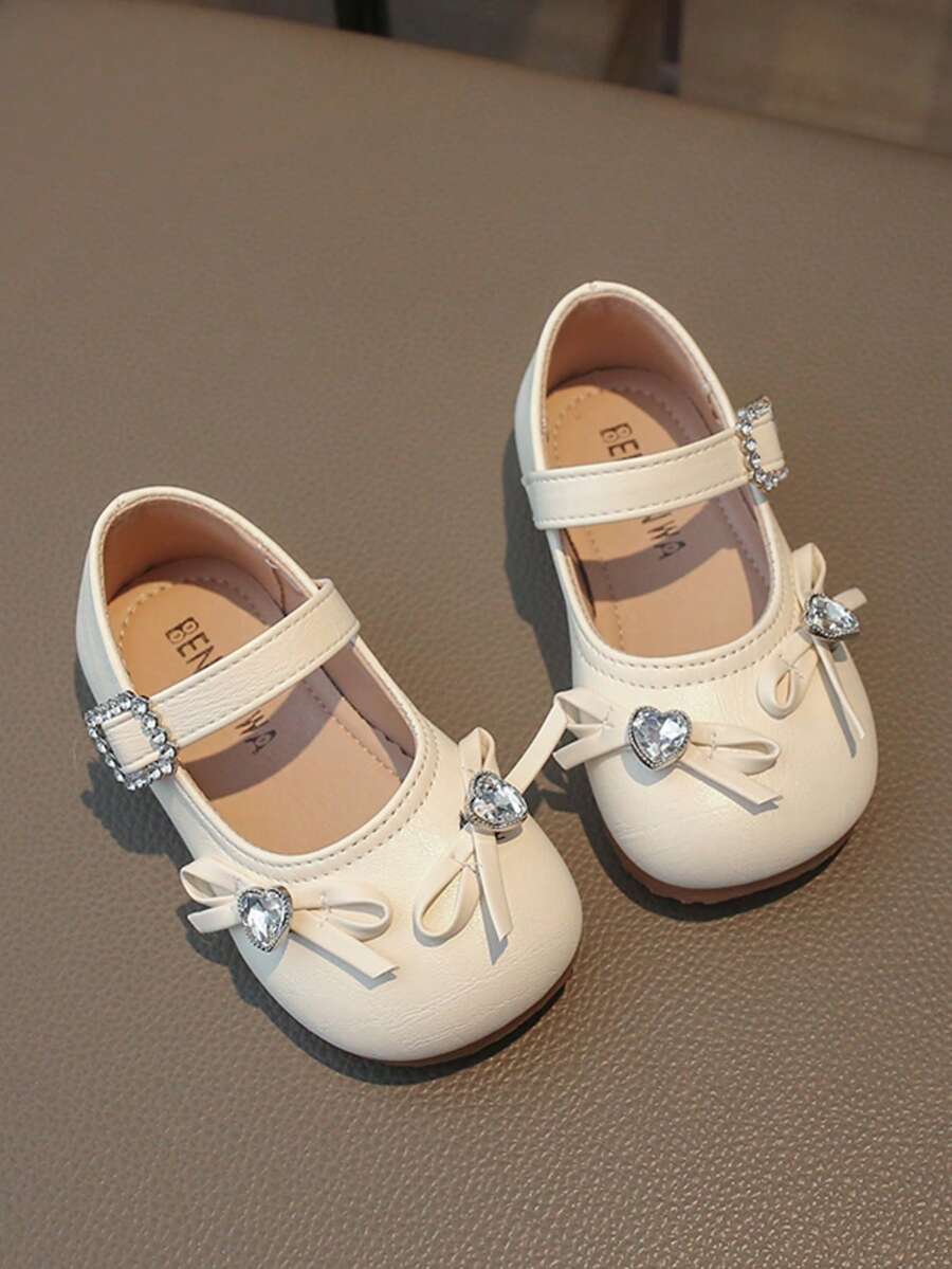 婴儿水钻蝴蝶结平底鞋，舒适女童鞋 - 米色 - 查看 1