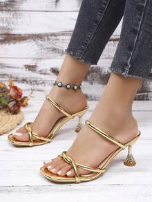 2026 Fashionable & Elegant Women's Gold High Heel Slides - Gold - View 3