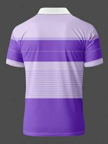 Men's Casual Striped Print Short Sleeve Polo Shirt Summer Sports - Violet Purple - View 3
