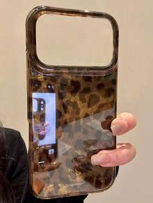 奢华豹纹图案时尚秋季棕色豹纹闪光冰川手机壳，兼容 17 Pro Max、17 Pro、17、16 Pro Max、16 Pro、16、16、15 Pro Max、15 Pro、15、14 Pro Max、14 Pro、13 Pro Max、12 Pro Max、11，时尚防震防摔手机壳，生日礼物派对佳品 - 深棕豹紋 - 查看 3