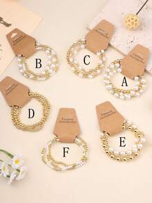 3pcs/Set Faux Pearl Beaded Bracelet (Copper Beads And Faux Pearl Material Not Easy To Oxidize. Please Avoid Water When Wearing For Long Periods) - Multicolor - View 2