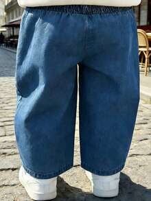 女宝宝新款刺绣字母日常休闲牛仔裤 - 藍色 - 查看 4