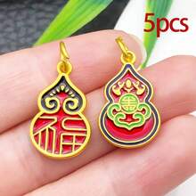 5/15pcs Chinese Style Blessings Charms Alloy Enamel Double-Sided Pendants Matte Gold Lucky Charms For DIY Bracelet Necklace Jewelry Making