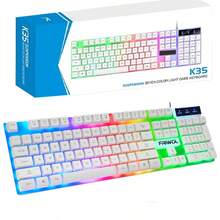 Set de Teclado y Ratón Gamer con Luz de Siete Colores – Teclado con Teclas Flotantes y Retroiluminación Arcoíris, Ratón con Diseño Ergonómico y Luz Integrada, Conexión USB Cableada, Ideal para Juegos y Oficina, Fácil de Limpiar y Confortable para Uso Prolongado, Compatible con PC y Portátil - Blanco - Ver 1