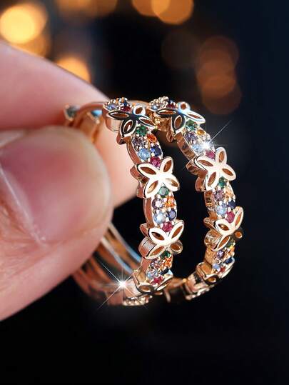 一对优雅多彩立方氧化锆四叶草耳环，时尚女士耳环，情人节礼物