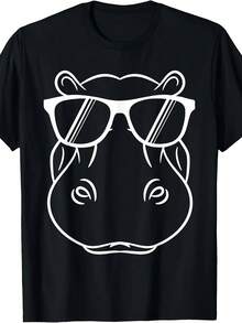Cool Hippo Wearing Graphic Tee Lightweight Breathable Summer T T-Shirt - 黑色17 - 查看 1