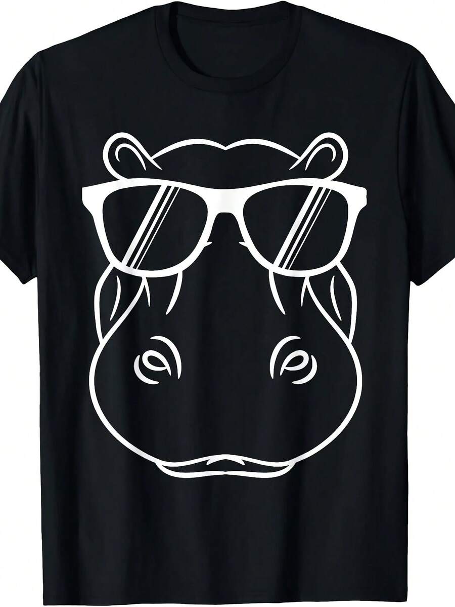 Cool Hippo Wearing Graphic Tee Lightweight Breathable Summer T T-Shirt - 黑色17 - 查看 1