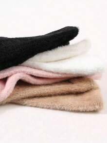 1 Pair Women's Soft Fuzzy Half Finger Gloves, Warm Arm Warmer Fingerless Mittens, Cute Long Sleeve Design For Autumn/Winter - Multicolor - View 4