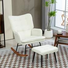 HOMCOM Rocking Chair Up To 130 Kg, With Footrest, Armchair, Nursing Chair, Linen Look, For Living Room And Bedroom. - White - View 2