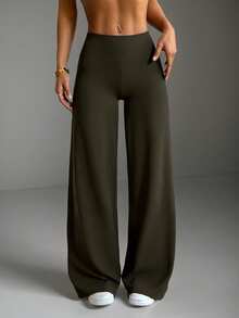 Women's Commuting Sports Elegant Modern Workplace Solid Color Slim Fit Flare Pants Spring - Army Green - View 3