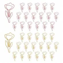 36pcs Flower Shape Paper Clips With Clear Box, Rose Gold And Yellow Gold, Funny Cute Paperclips Bookmarks Planner Clips For Fun Office Supplies Schoolsss Gifts Wedding Decoration - 花朵30件 - 查看 1