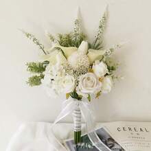 逼真触感马蹄莲婚礼花束，仿真花，适合新娘、伴娘、新娘手捧花、婚礼花艺布置装饰、摄影道具、农舍风婚礼餐桌中心装饰 - 白色C - 查看 4