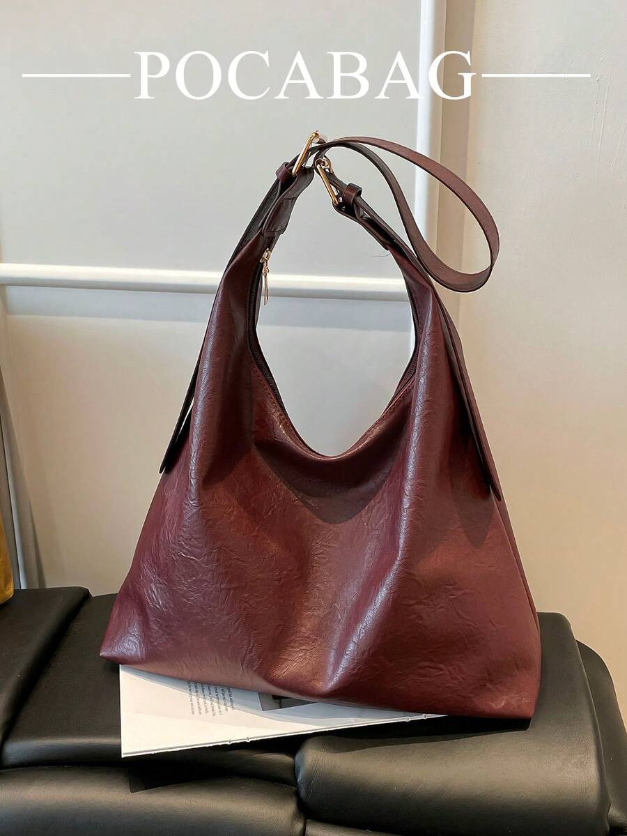Tas Tote Komuter Warna Solid Tren Baru 2026, Tas Bahu Minimalis Desain Niche, Tas Bahu Bergaya dengan Kapasitas Besar