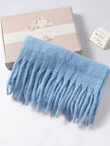 1pc Women's New Solid Color Fluffy Tassel Scarf, Warm And Comfortable Large Shawl, Simple And Versatile For Daily Wear