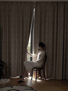 1件法式提花叶子印花遮光窗帘，高端奢华复古窗帘装饰，适用于卧室和客厅 - 米色 - 查看 3