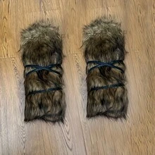 2件装维京仿毛皮打底裤，靴套腿套，万圣节服装配饰，中世纪LARP文艺复兴角色扮演道具 - 理想的礼物之选 - A - 查看 7